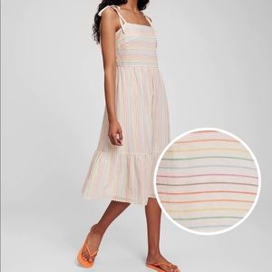 Gap Crinkle Gauze Tie Shoulder Rainbow Striped Midi Dress Size Medium